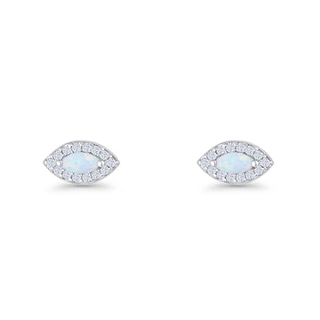 Marquise Halo Evil Eye Stud Earring Lab Created White Opal 925 Sterling Silver Wholesale